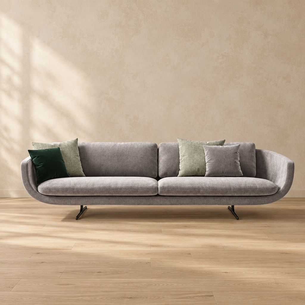 Arden light gray curved-frame fabric sofa front view