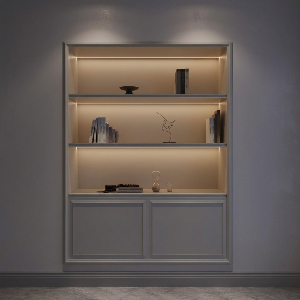 Camille Illuminated Display Cabinet evening view