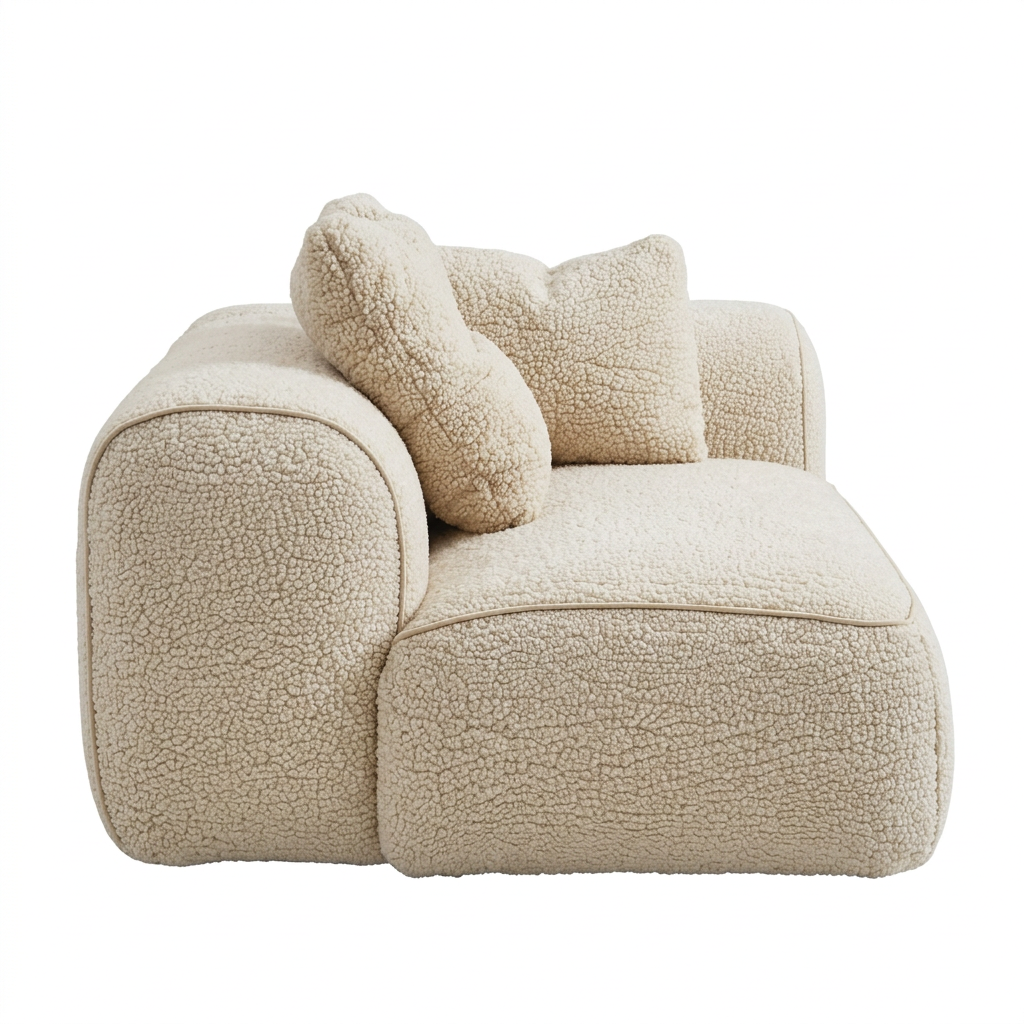 AI-reconstructed right-side view of Liora ivory upholstered armchair on white