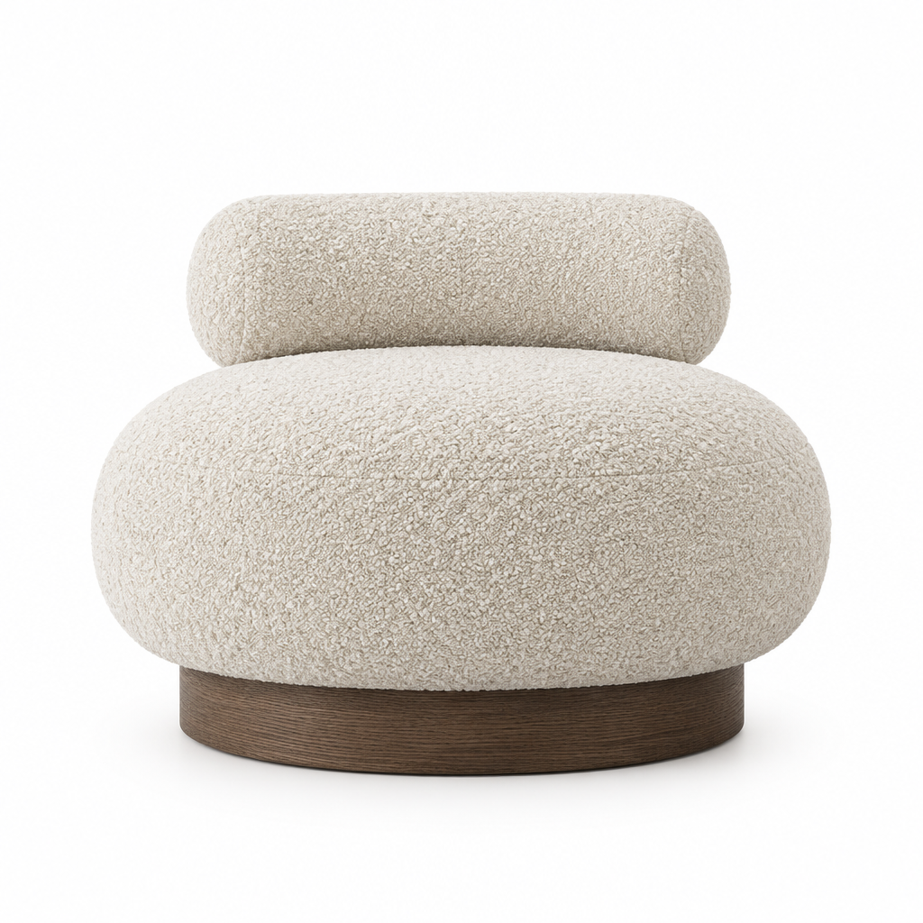 Mira Pebble Bouclé Chair front view in ivory on white