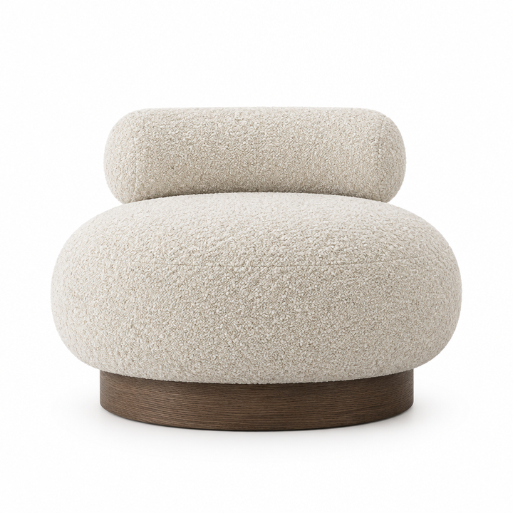 Mira Pebble Bouclé Chair front view in ivory on white