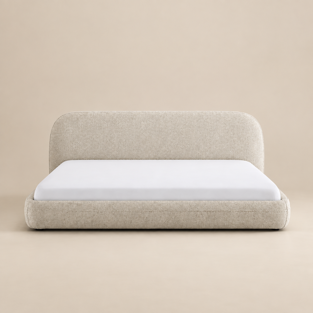 Elio curved upholstered bed front view