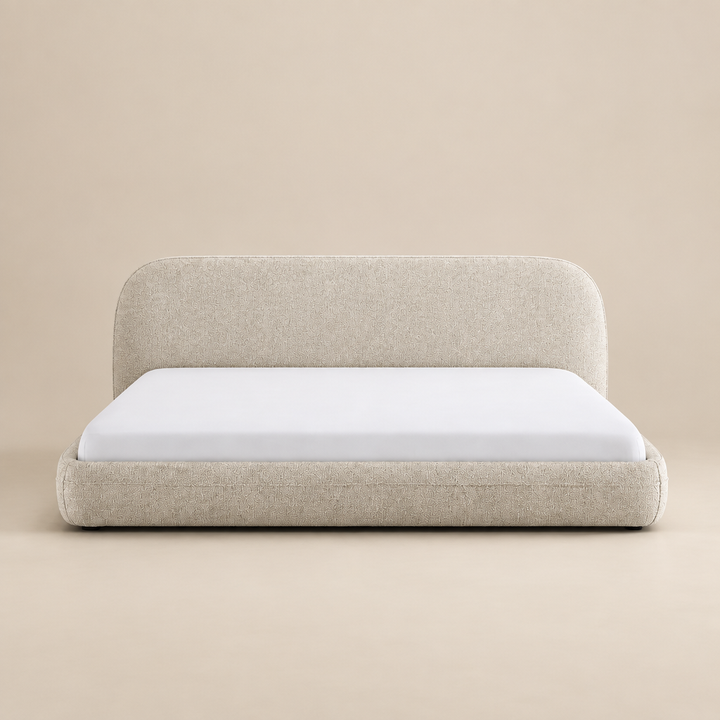 Elio curved upholstered bed front view