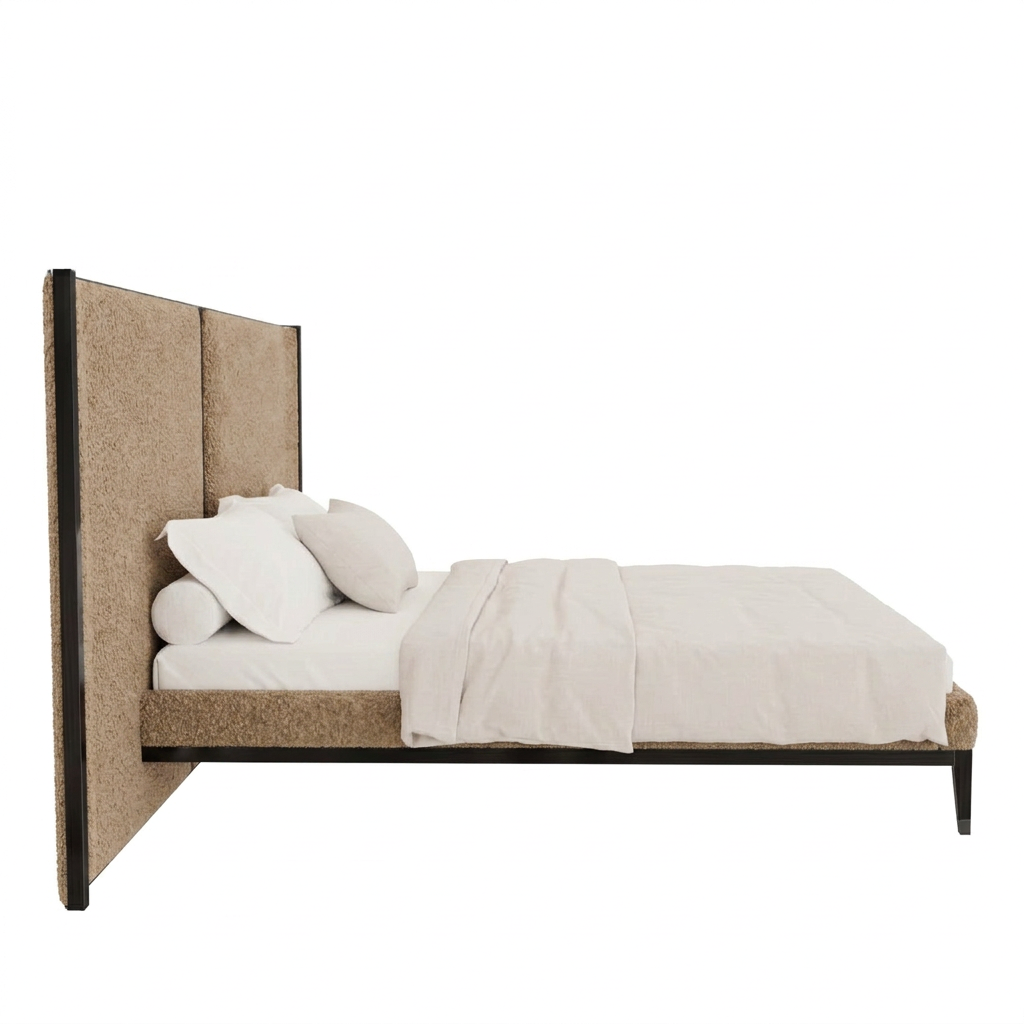 Varen light brown boucle bed side view