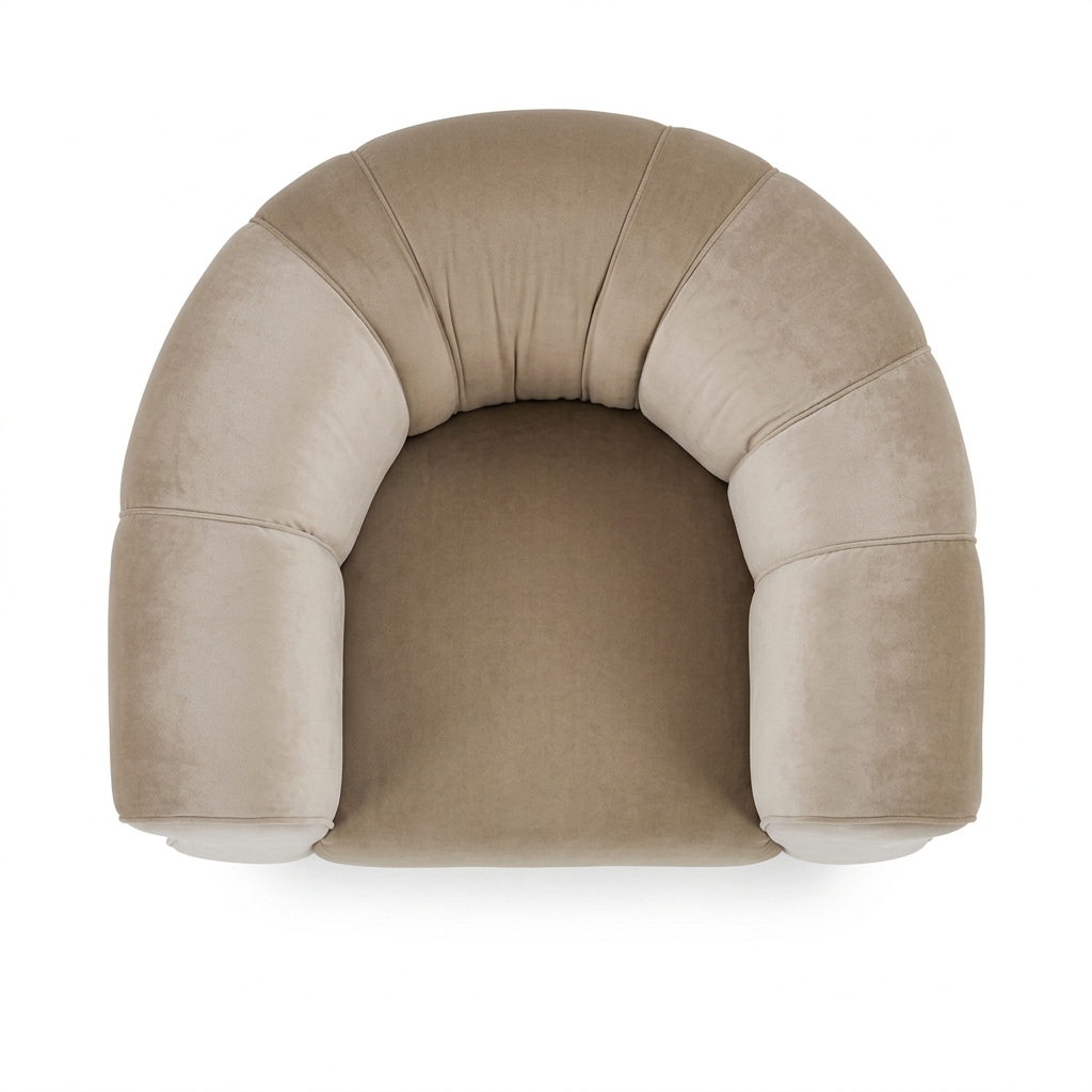 AI-reconstructed overhead view of Bellora beige accent chair on white