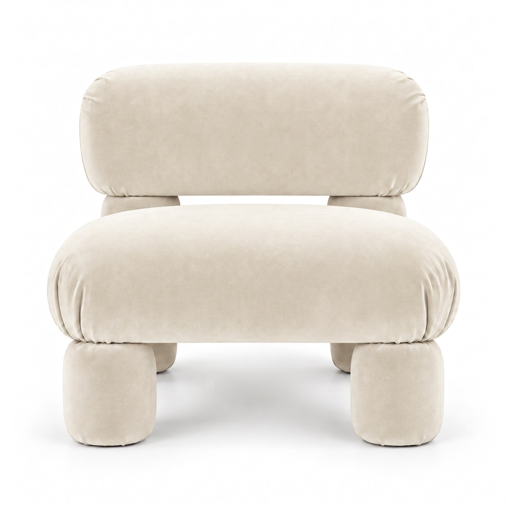Tavio ivory upholstered lounge chair front view on white