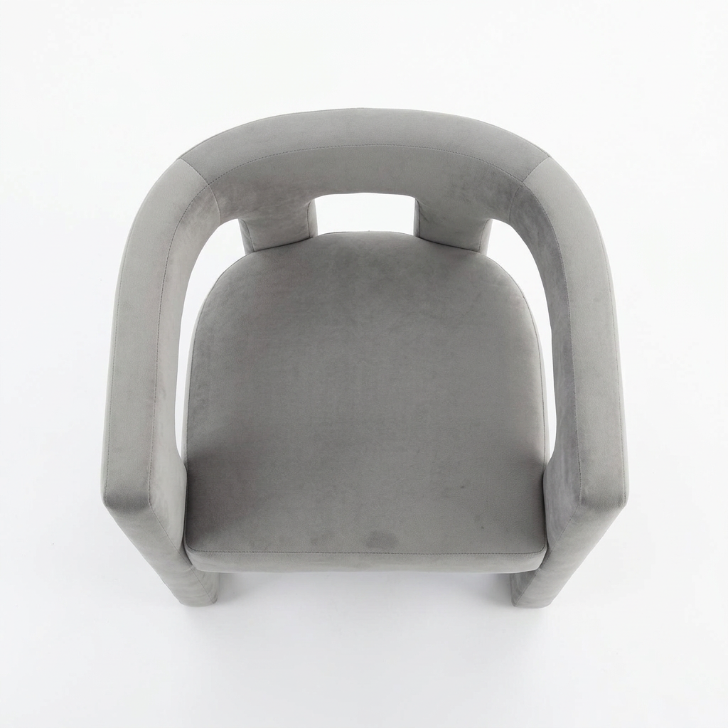 Virelle light grey velvet armchair, overhead view on white