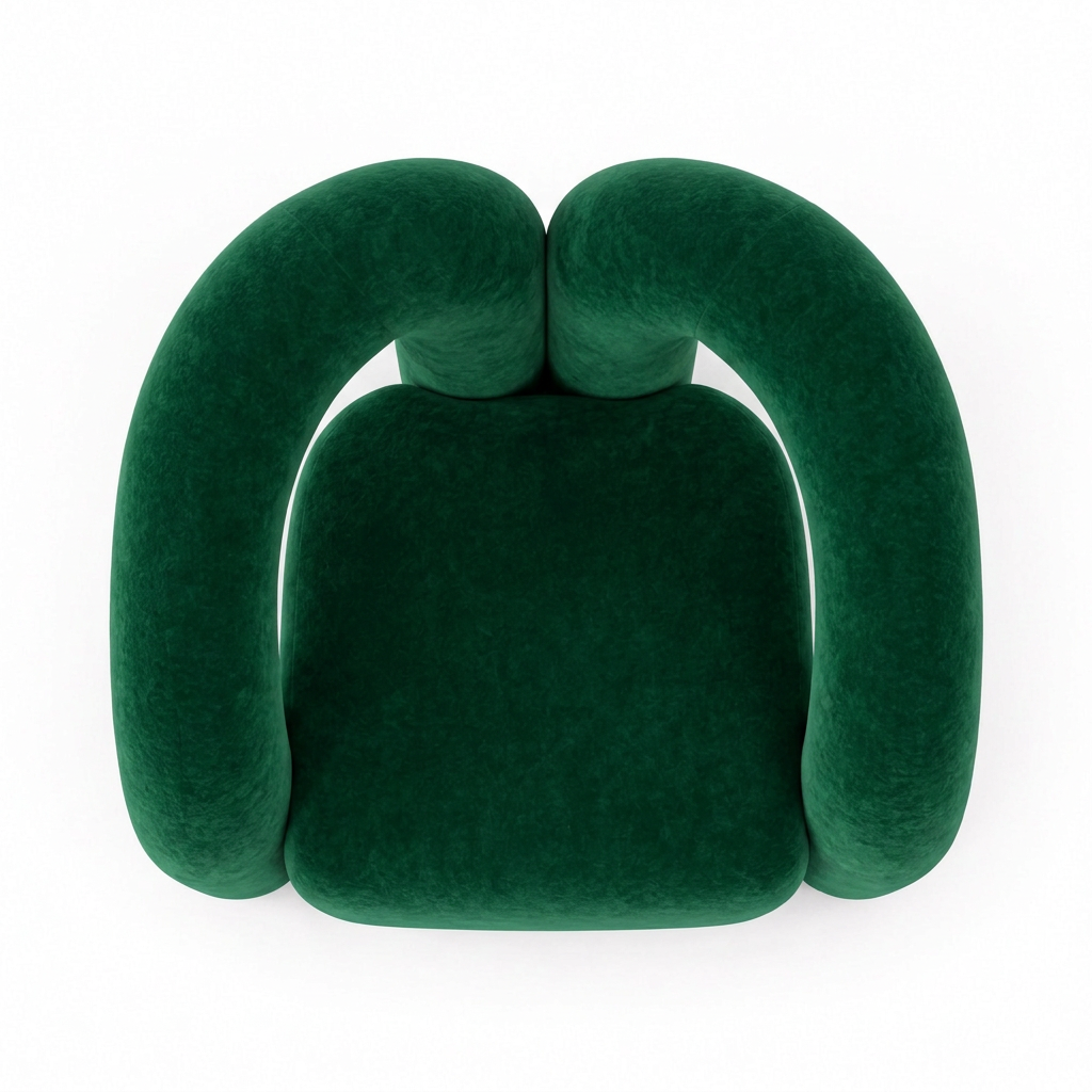 Nova emerald green velvet armchair, top view on white background