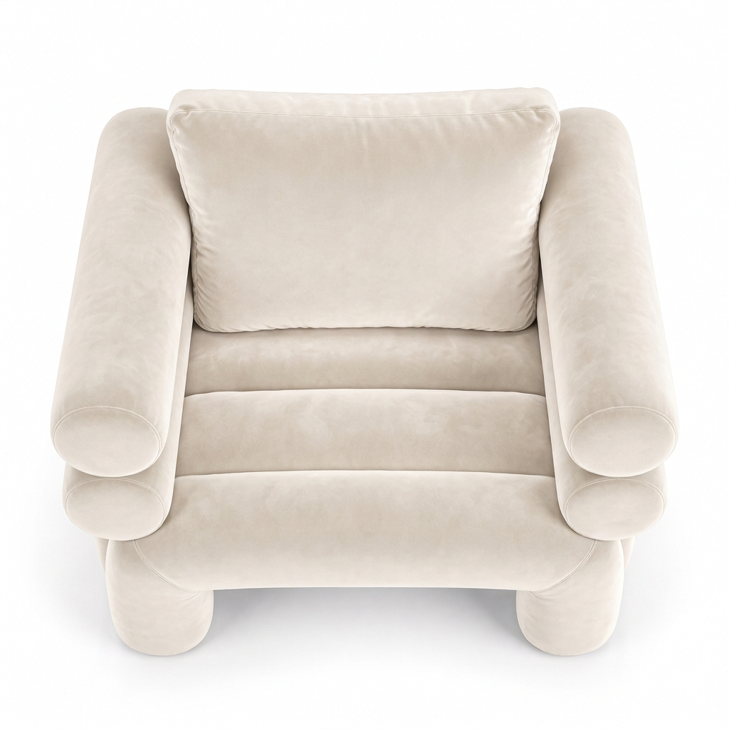 Valentino warm ivory lounge chair top view on white