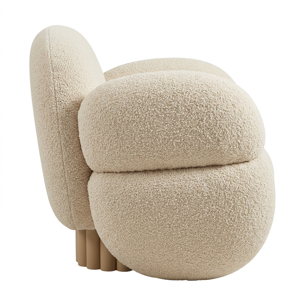 Aurevo cream boucle sculptural armchair right side view