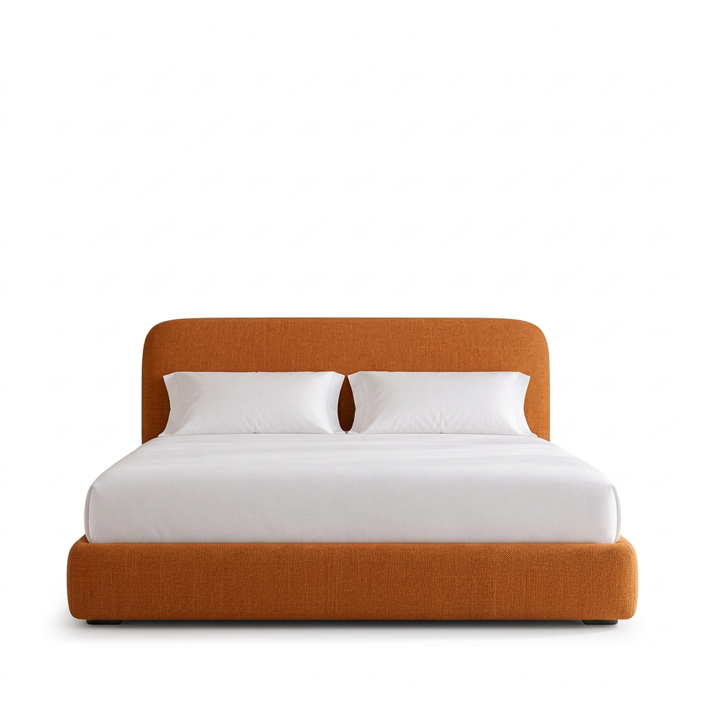 Luma upholstered bed in orange fabric