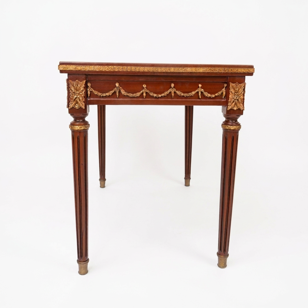 Valcour tea table, short-end elevation showing swag ornament and fluted legs