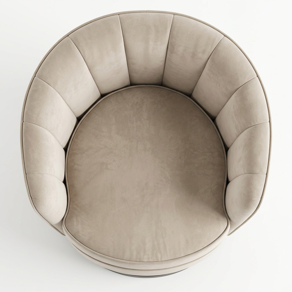 AI-reconstructed overhead view of Calenne beige channel-back armchair
