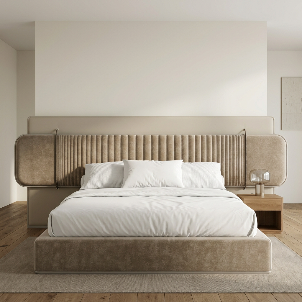 Tavia dark beige bed in a contemporary bedroom