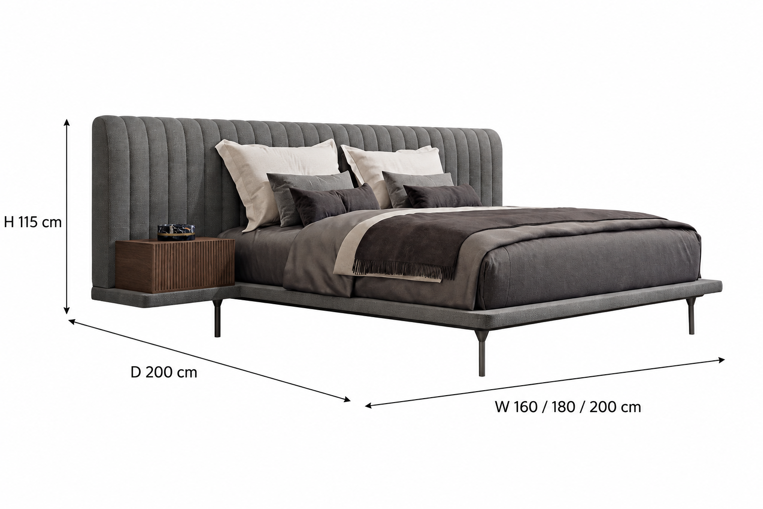 Opal bed dimensions: widths 160, 180 or 200 cm, depth 200 cm and height 115 cm