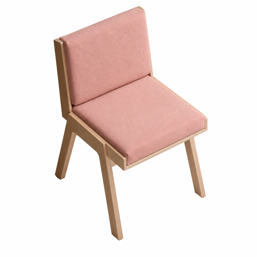 Rowan pink wood dining chair top view on white