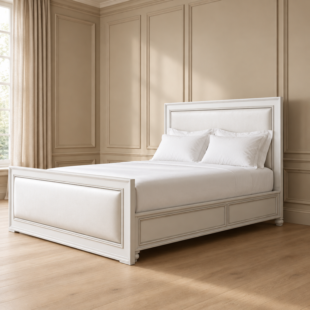 Evren white framed upholstered bed