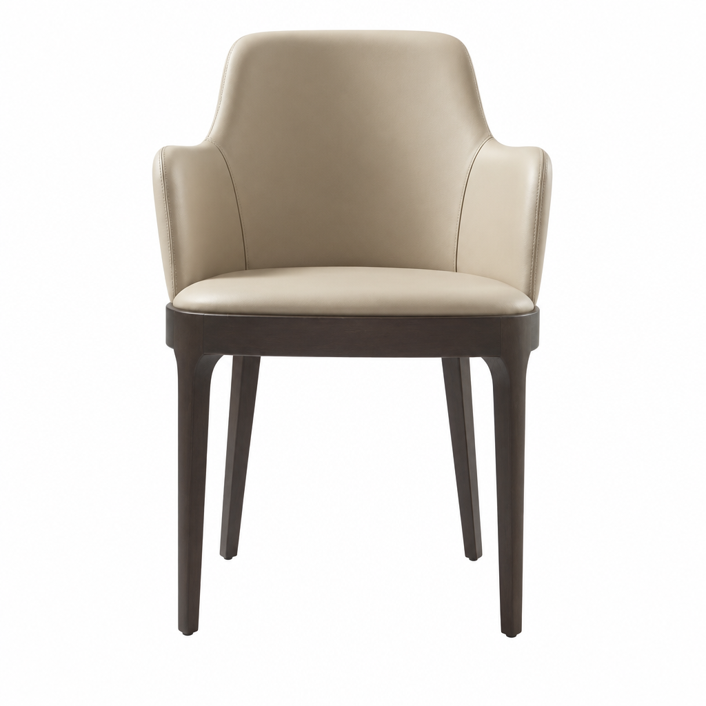 Alden beige leather dining armchair front view on white