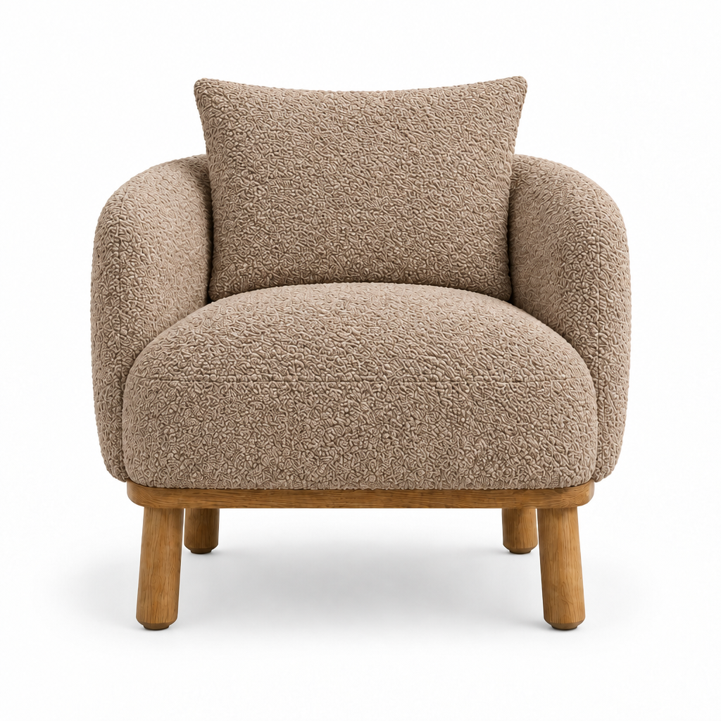 Pippa Bouclé Tub Arm Chair front view in ivory on white