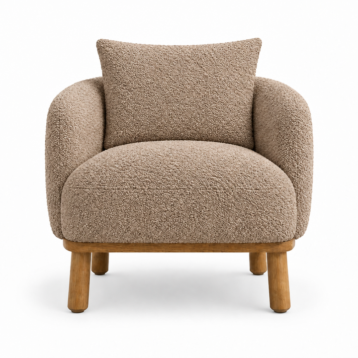 Pippa Bouclé Tub Arm Chair front view in ivory on white