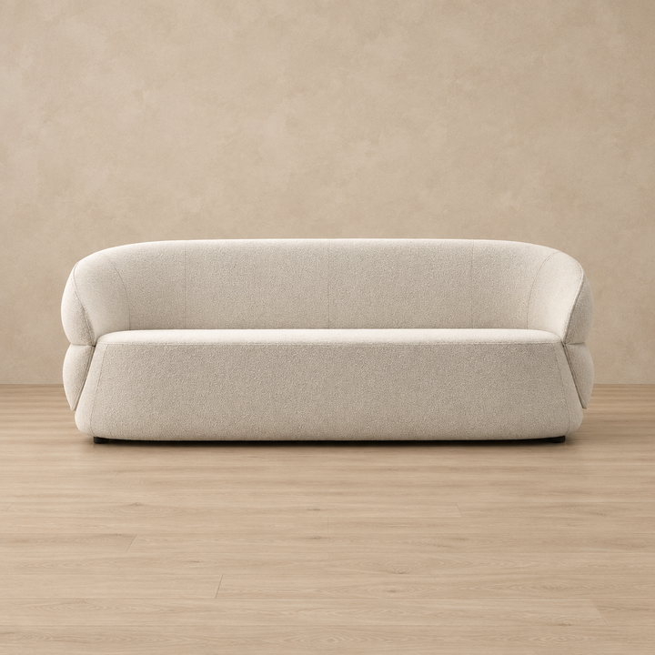 Sorel white sculptural fabric sofa front view