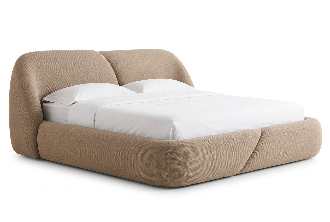 Norelli bed in beige premium woven textile with fuller padding