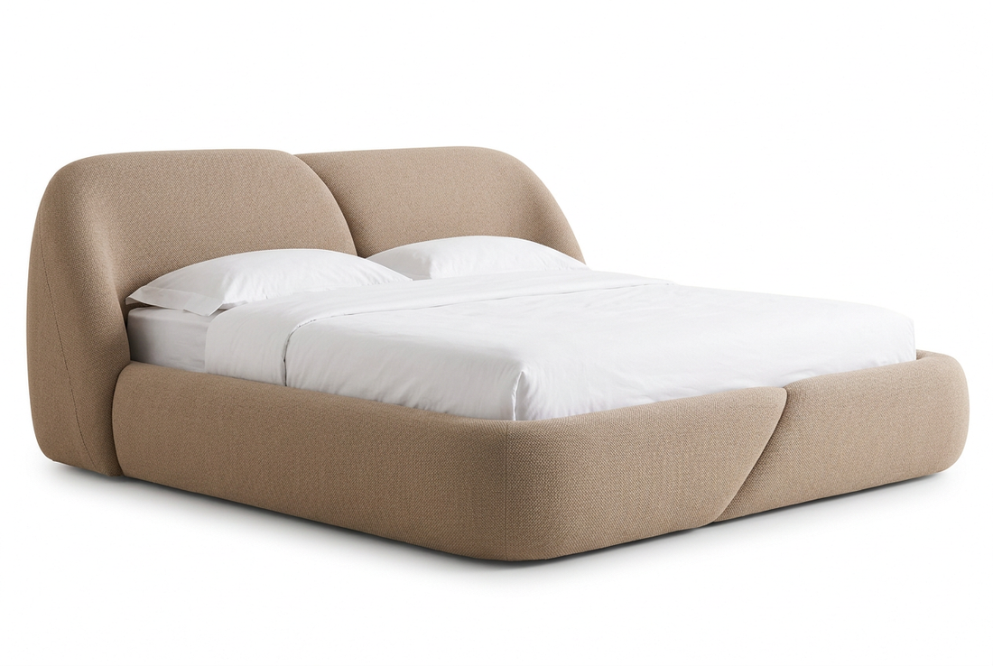 Norelli bed in beige premium woven textile with fuller padding