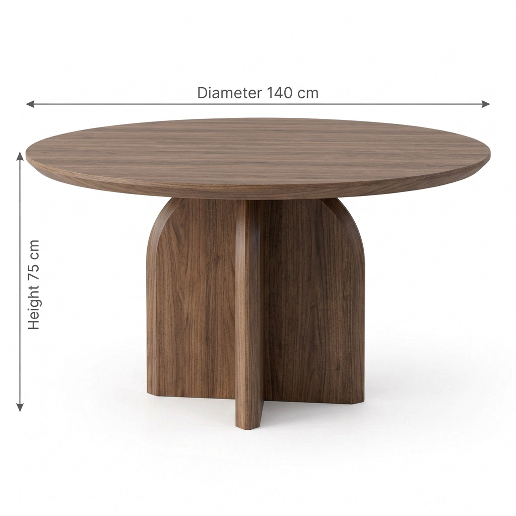 Orvella walnut veneer dining table dimensions: diameter 140 cm and height 75 cm