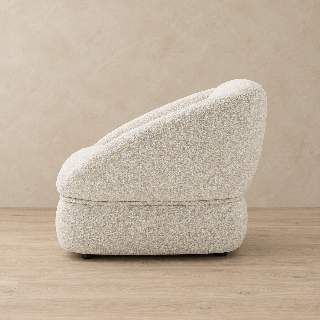 Orel white fabric armchair side view