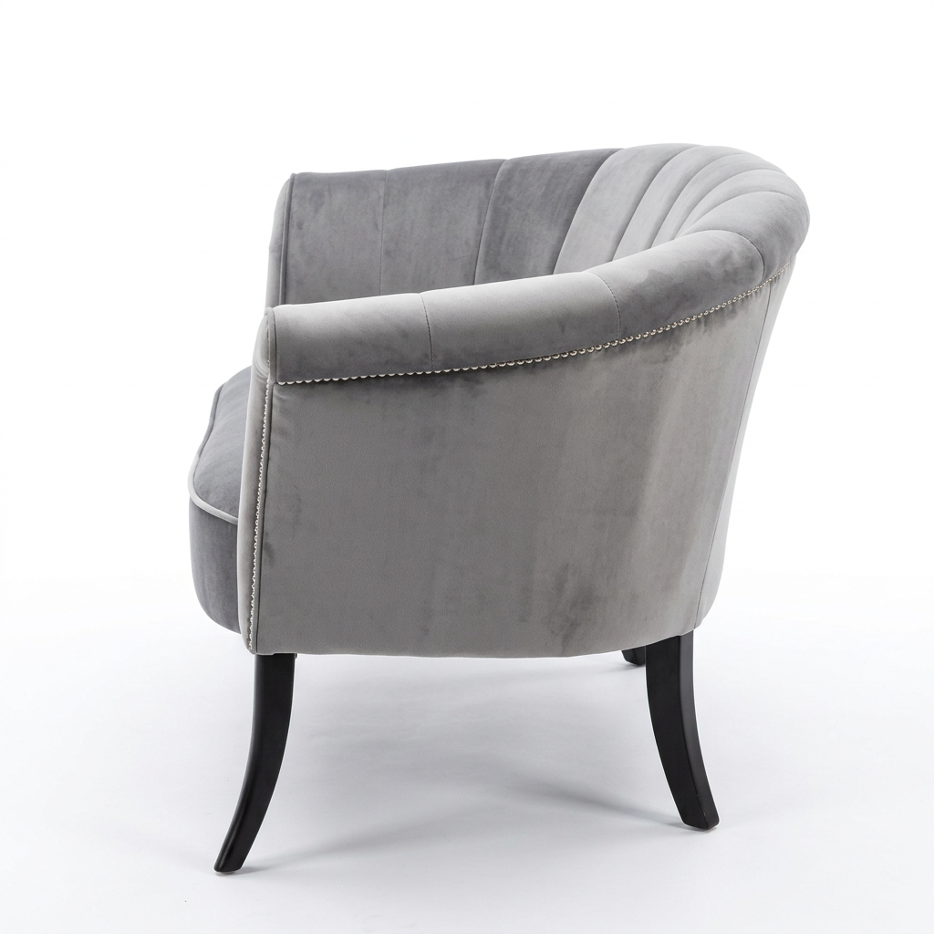 AI-reconstructed right-side view of Serelle grey armchair