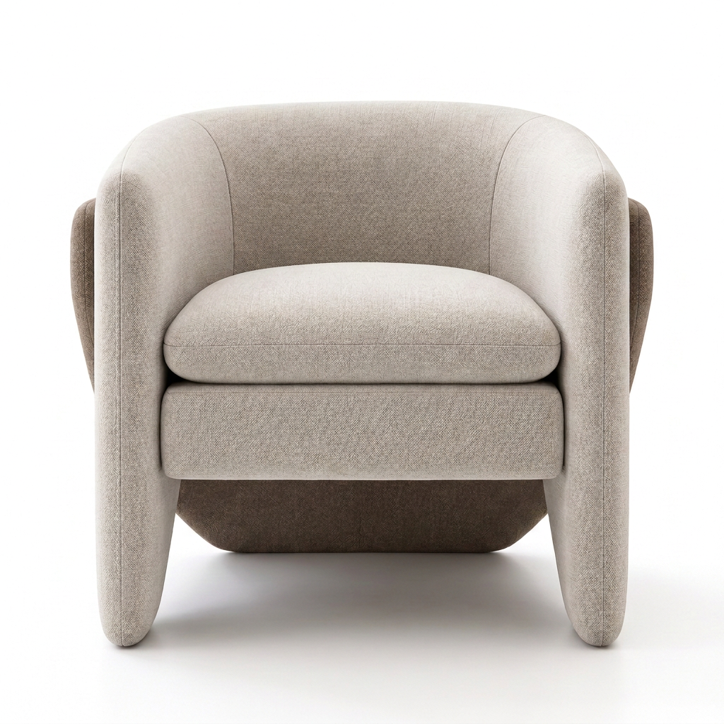 Varen two-tone sculptural armchair front view on white