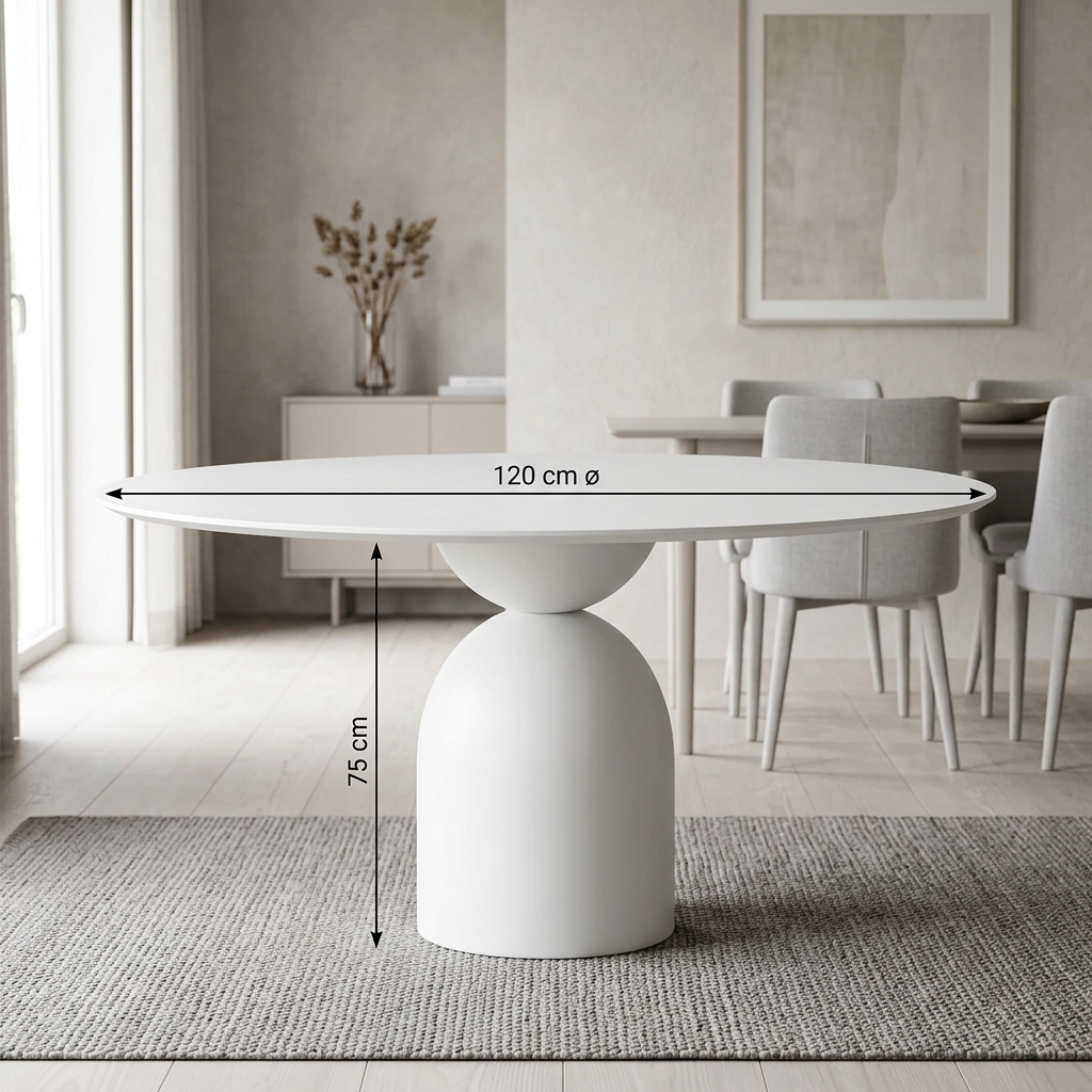 Avelis matte snow-white dining table in a dining room