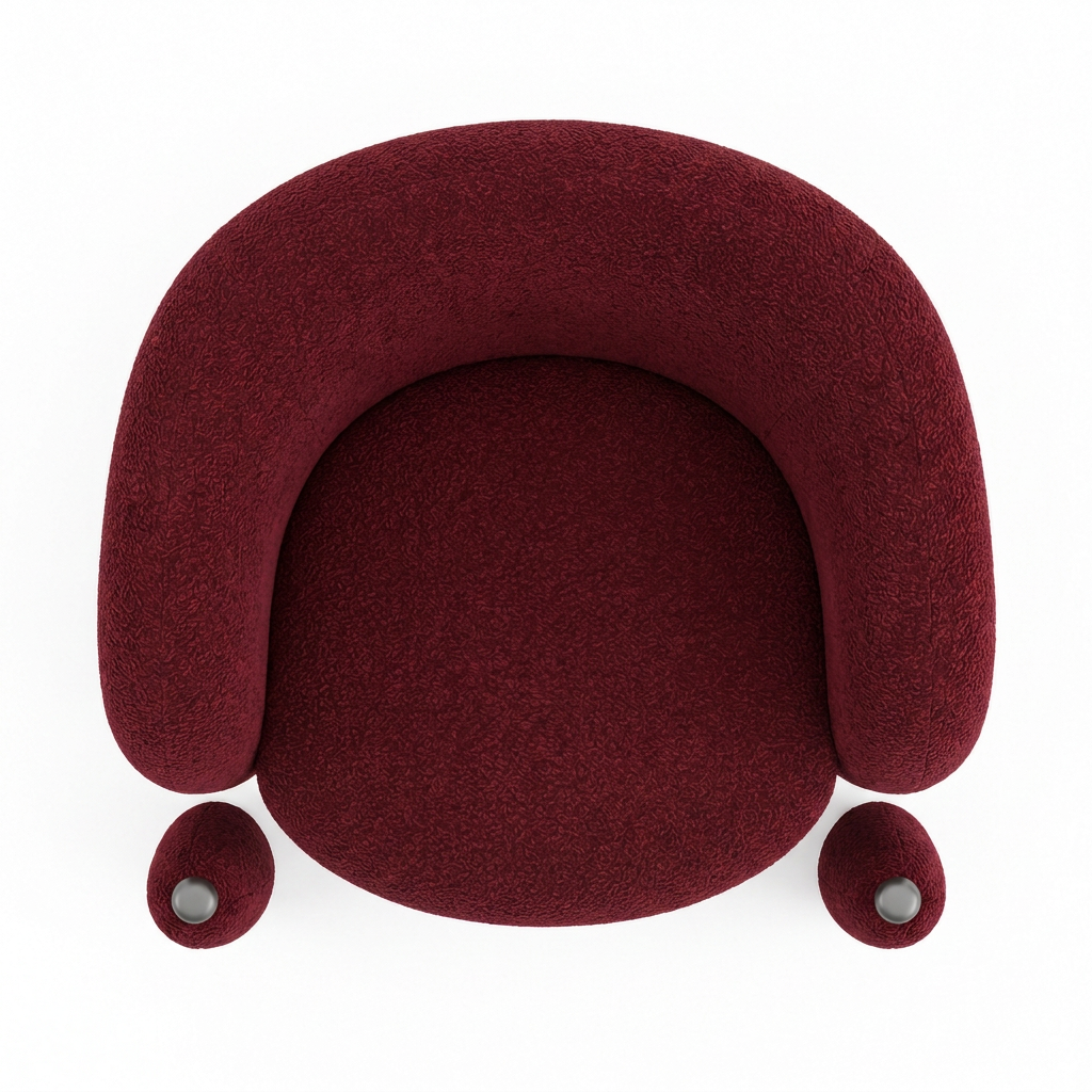 Faye burgundy bouclé tub armchair top view on white