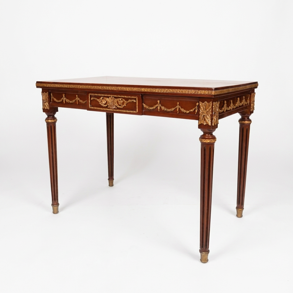 Valcour neoclassical tea table, low corner view on white