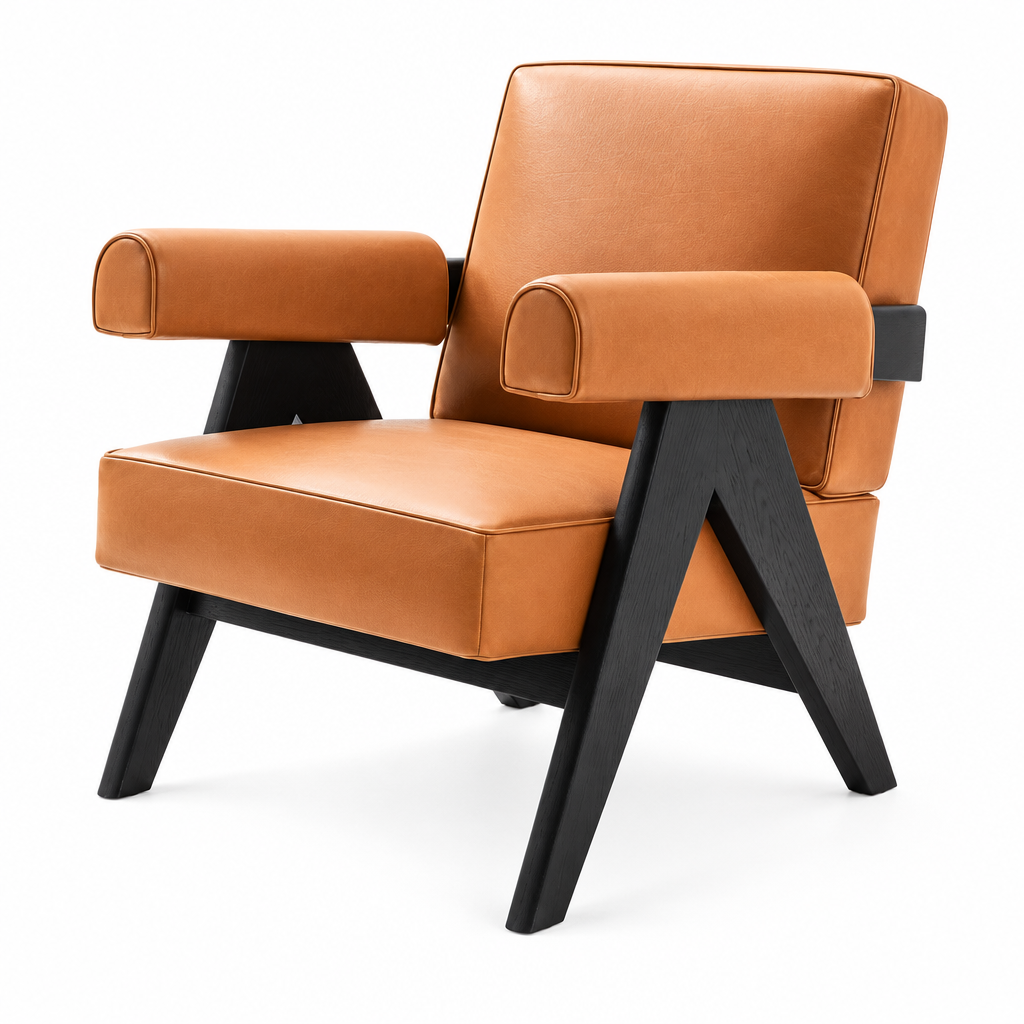Arden leather armchair on white background, opposite angle