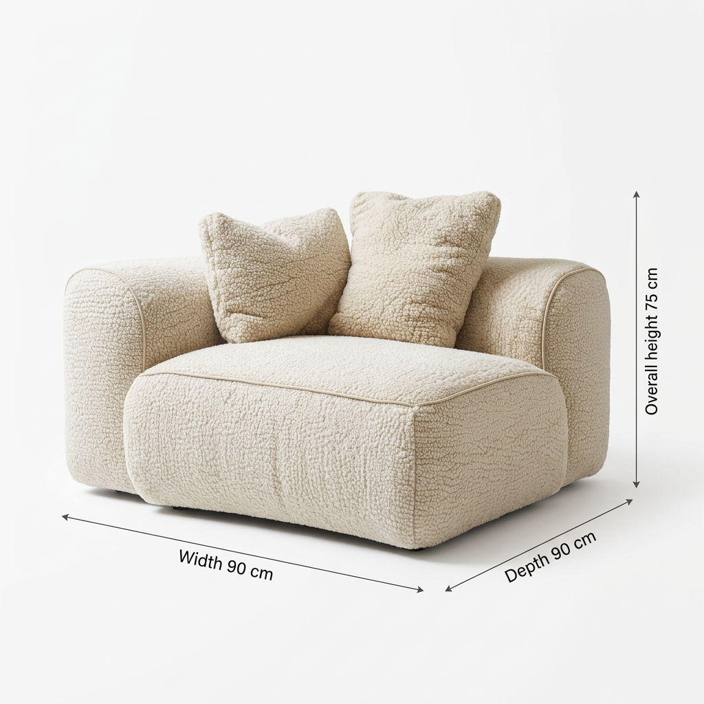 Avero armchair dimension diagram: width 90 cm, depth 90 cm, overall height 75 cm