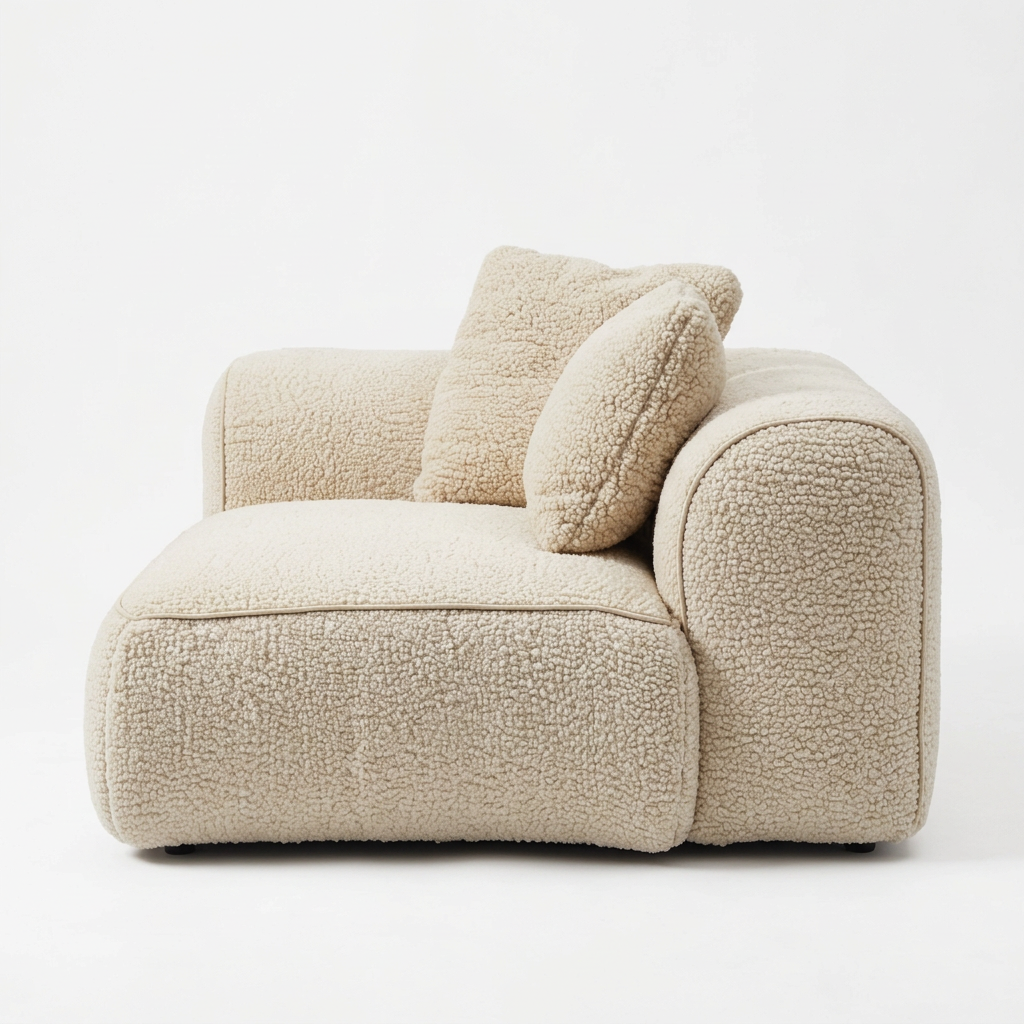 AI-reconstructed left-side view of Avero upholstered armchair on white