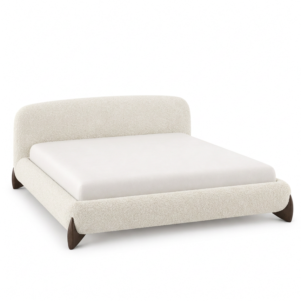 Avena off-white boucle bed on a white background