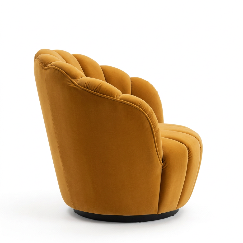Iselle mustard velvet armchair, AI-reconstructed left side on white