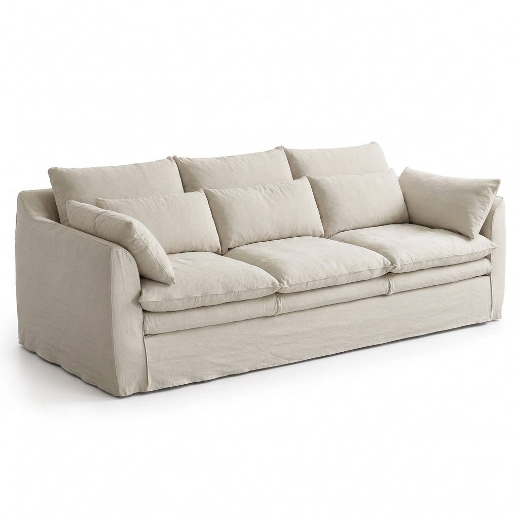 Celeste three-seater skirted sofa left angled view