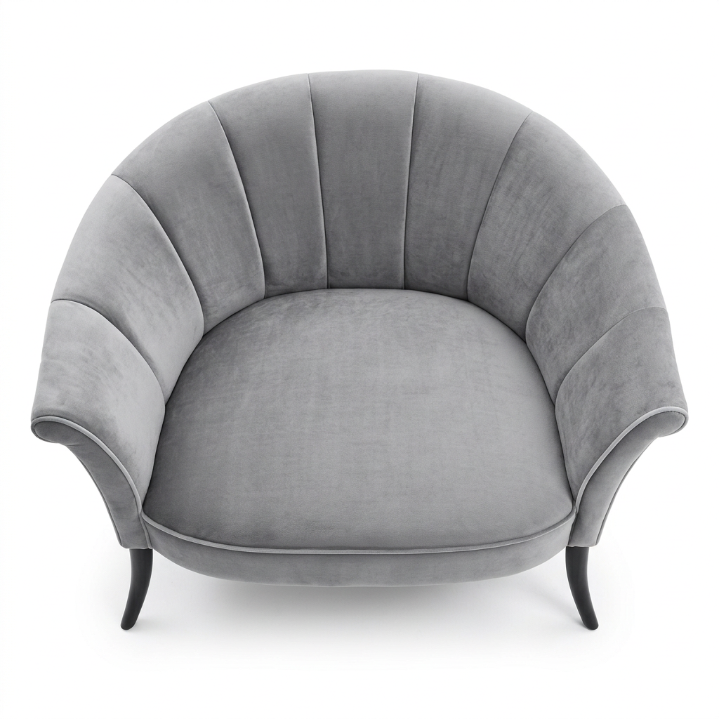 AI-reconstructed overhead view of Serelle grey armchair