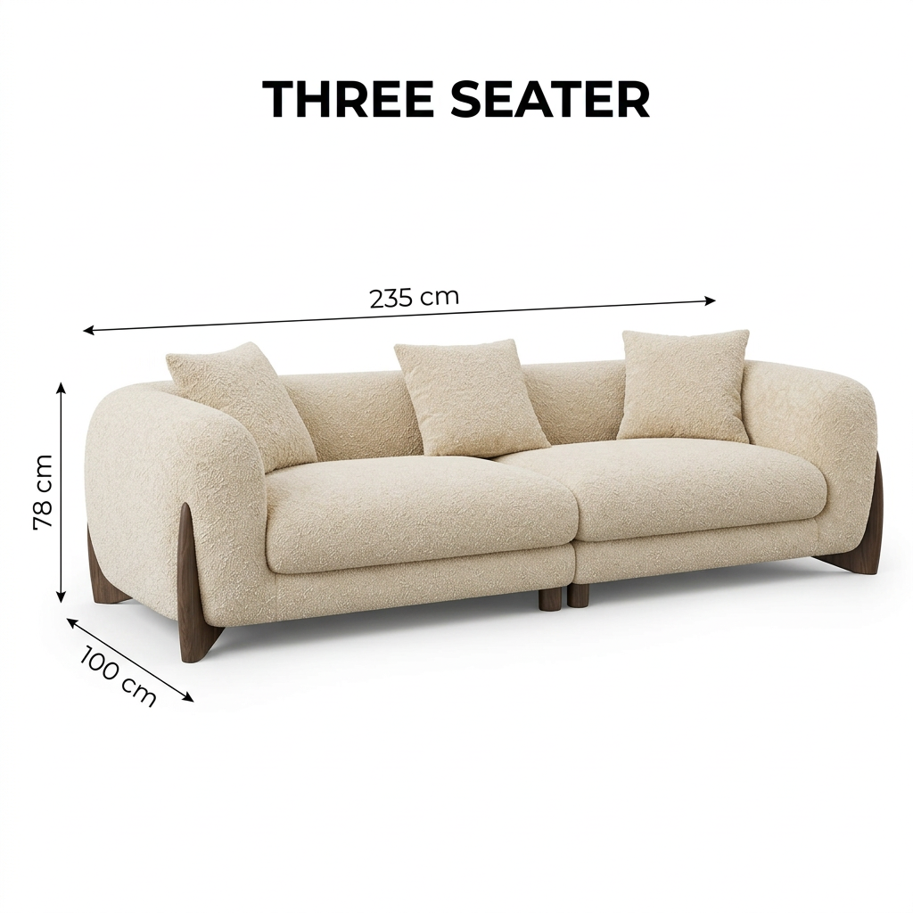 Oria beige three-seater dimensions 235 by 100 by 78 cm