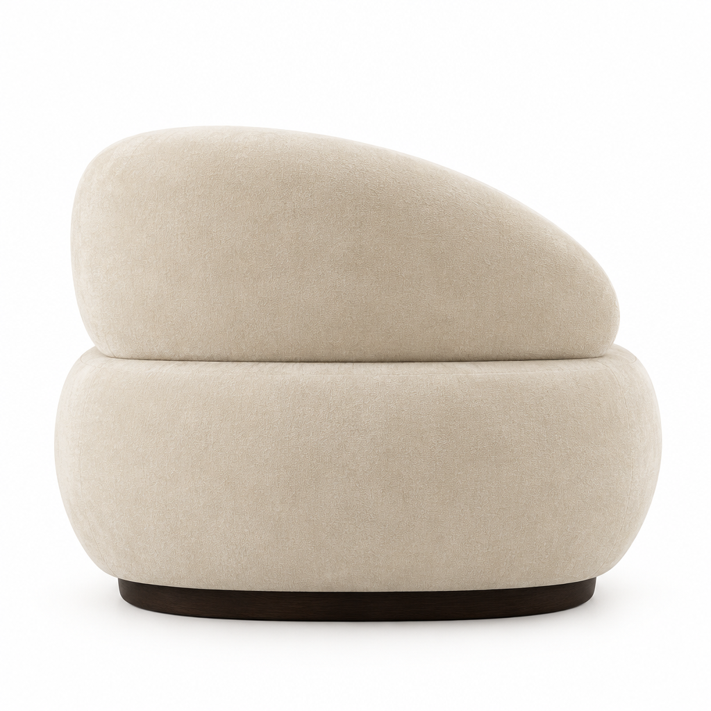 Crescent Sculptural Velvet Chair rear view on white