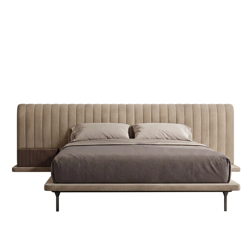 Avel channel-tufted bed in beige fabric