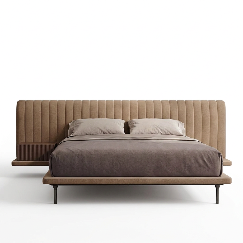 Avel channel-tufted bed in light brown fabric