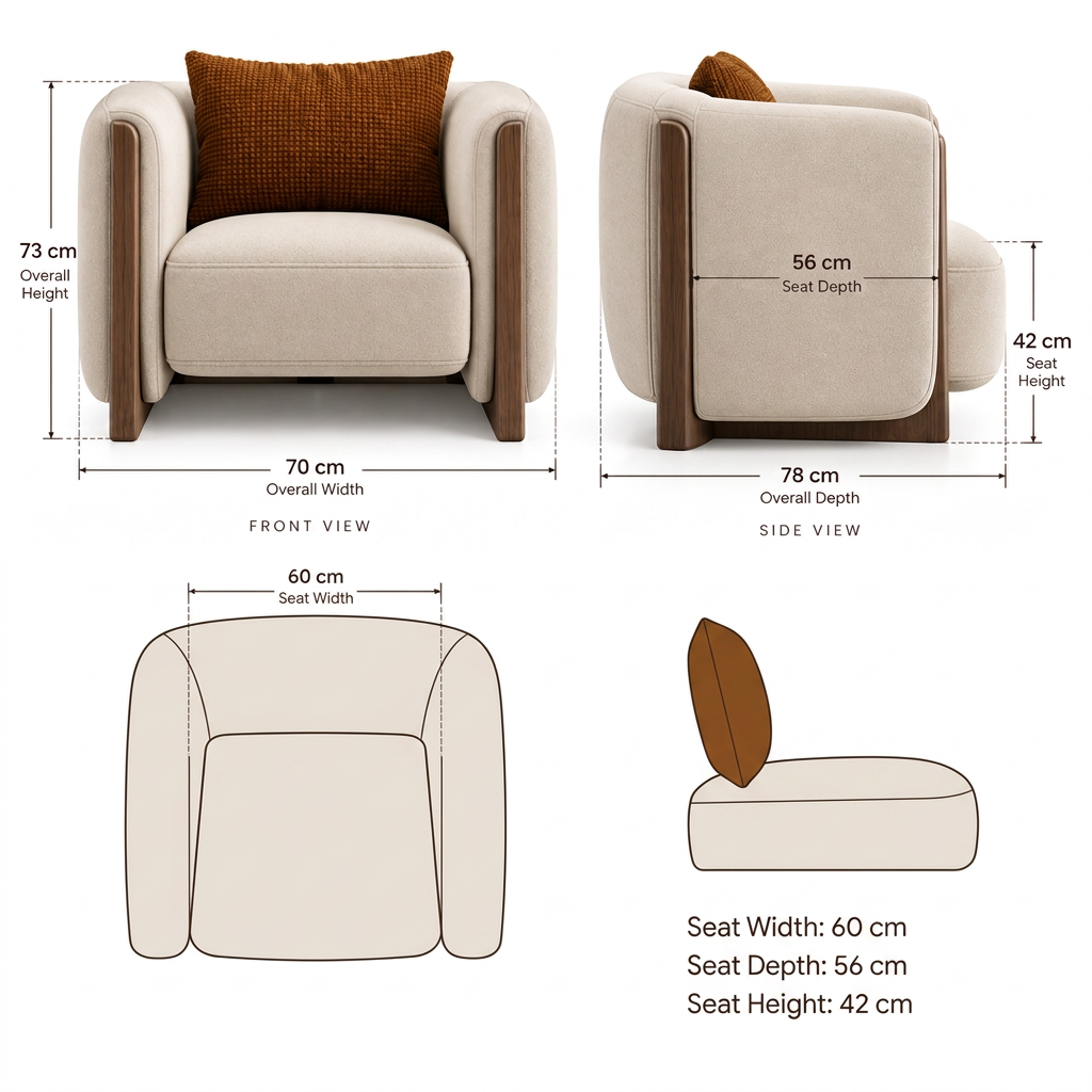 Orson armchair dimensions 70 cm wide 78 cm deep 73 cm high