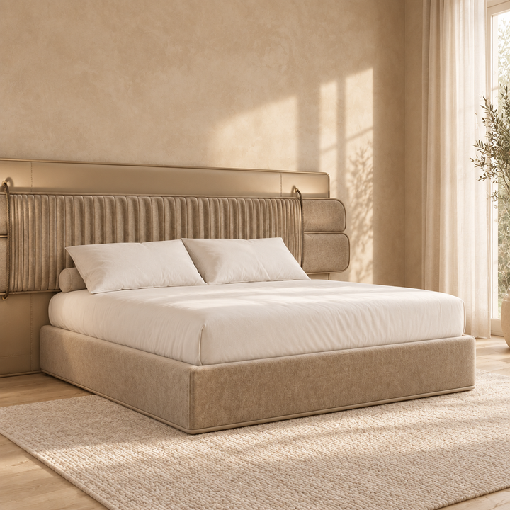 Celia bed in a luxury beige bedroom