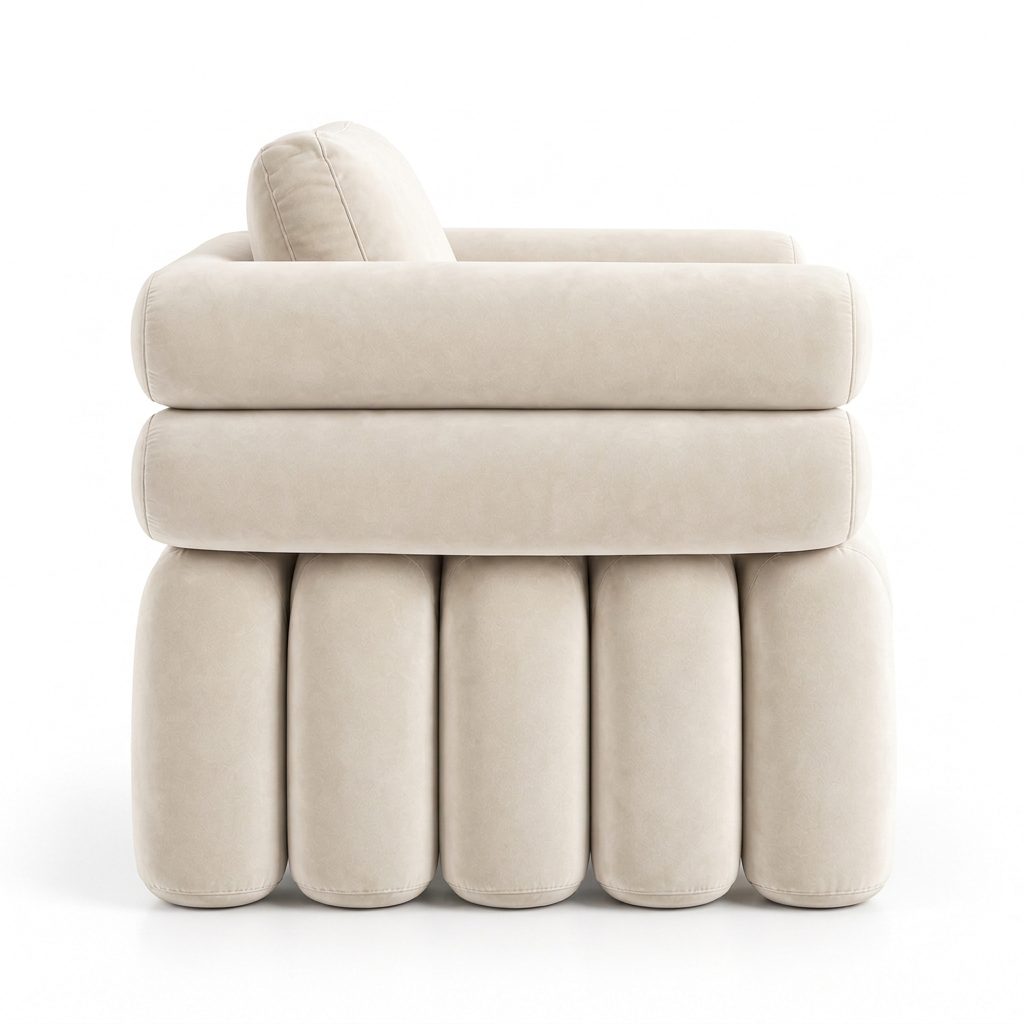 Valentino warm ivory lounge chair left side on white