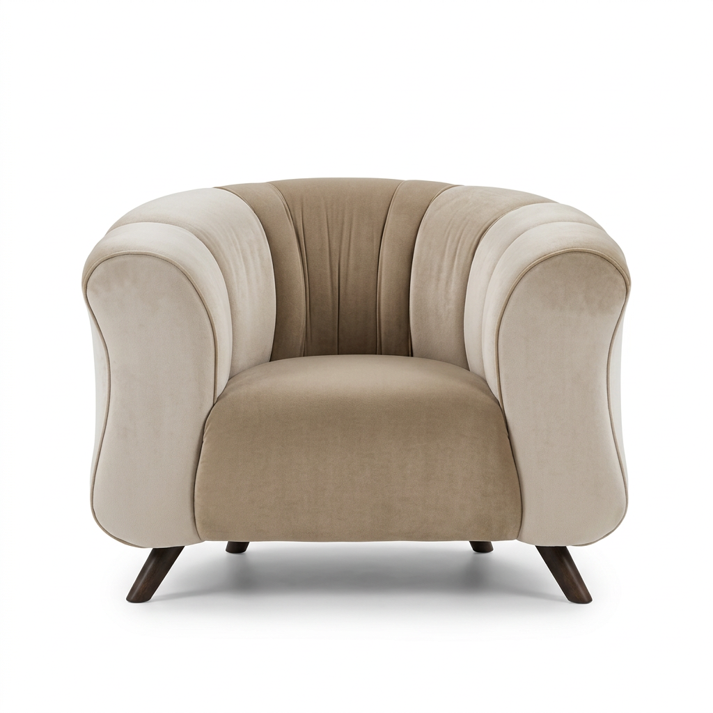 Front view of Bellora beige flared-arm accent chair on white