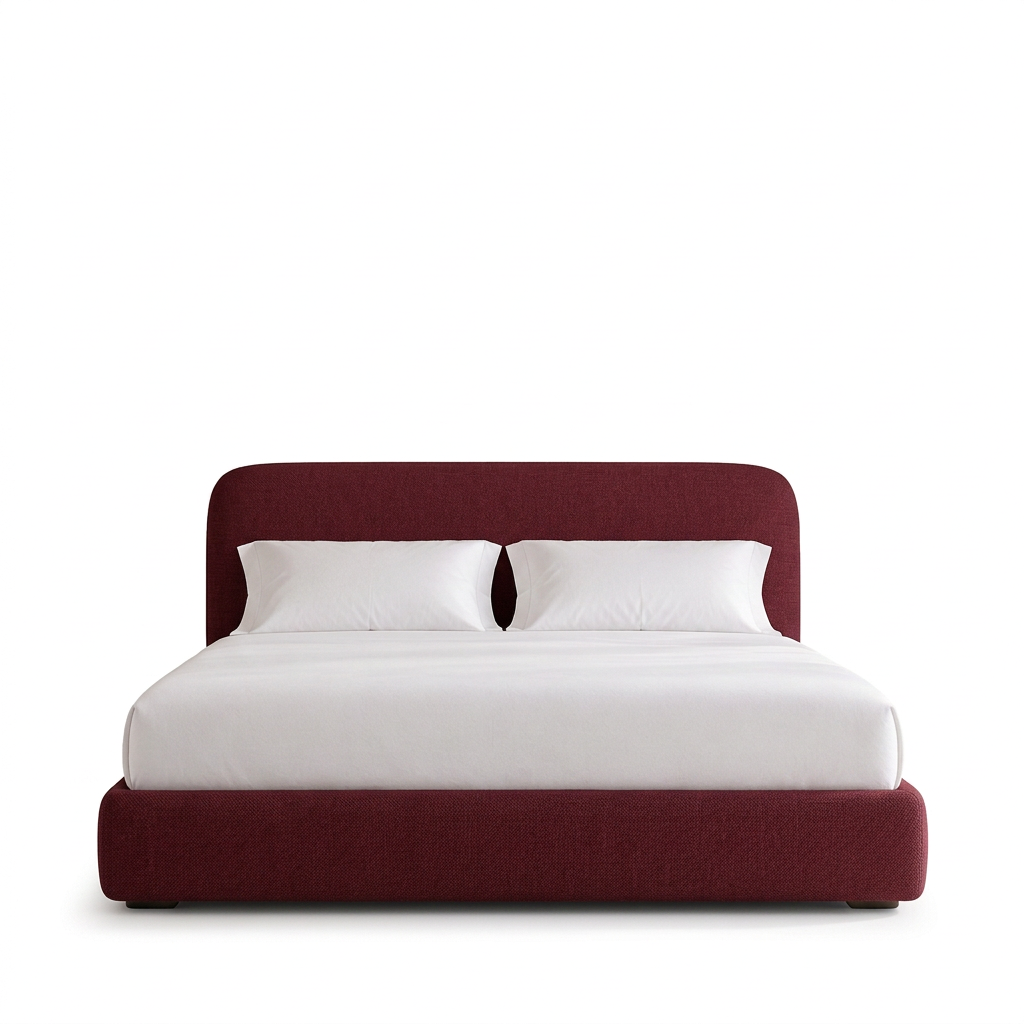 Luma upholstered bed in dark-red fabric